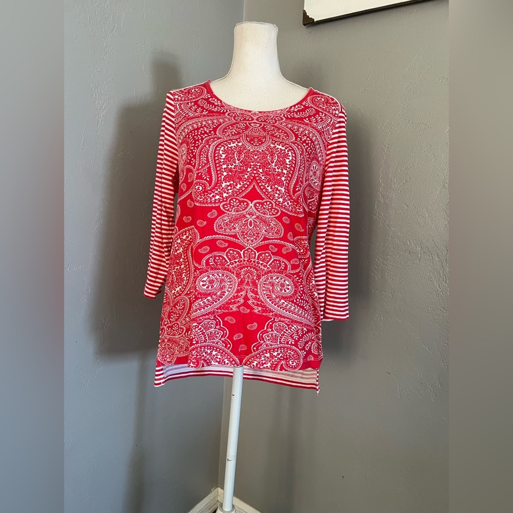 Chico's Red Paisley and Striped  Top size 1